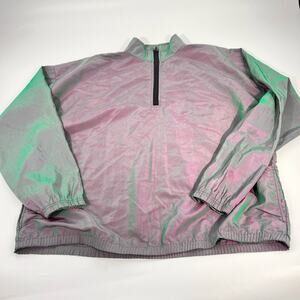 vintage men's unisex quarter zip windbreaker duo chrome green purple one size
